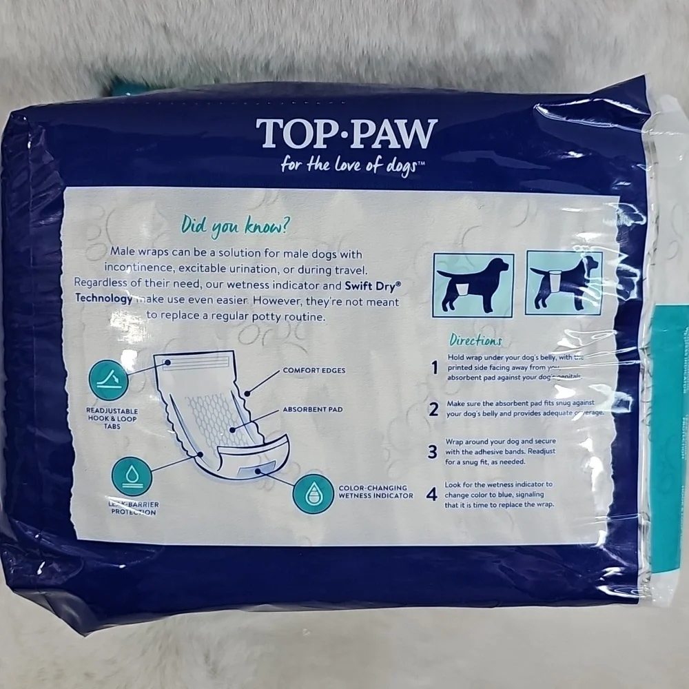 Top Paw Disposable Male Wraps 12 CT Large 22
